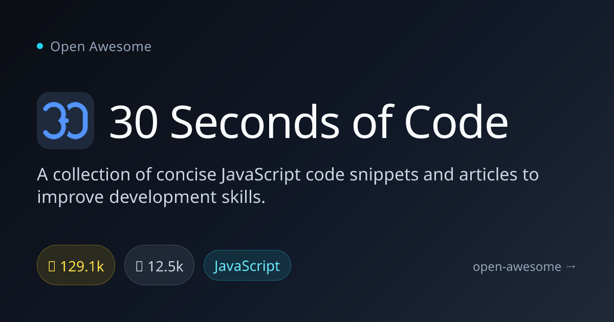 30 Seconds of Code — Concise JavaScript Snippets & Articles | Open Awesome