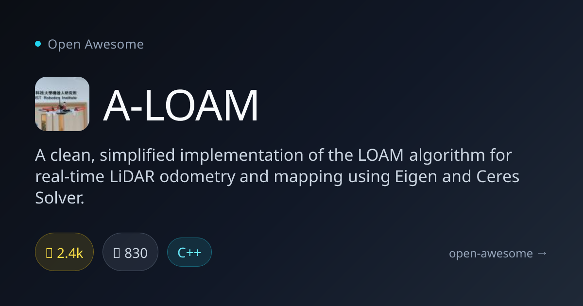 A-LOAM — Clean LOAM LiDAR Odometry Implementation | Open Awesome