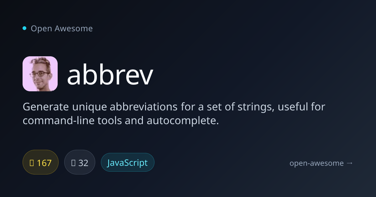 abbrev — Unique String Abbreviation Generator | Open Awesome