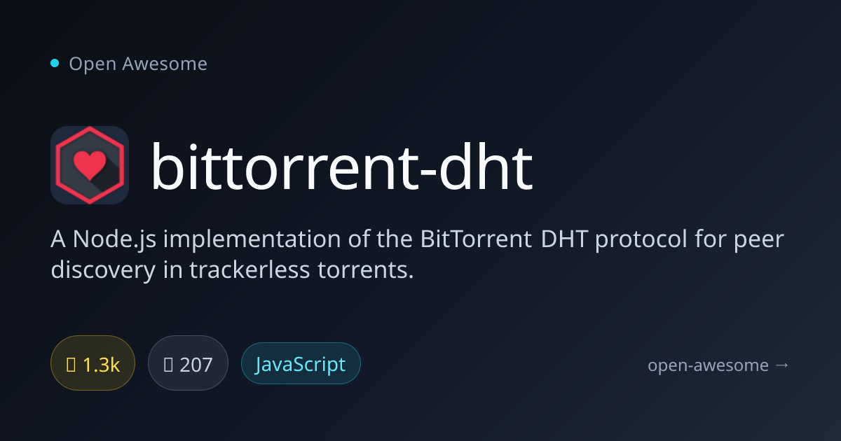 bittorrent-dht — BitTorrent DHT Protocol in Node.js | Open Awesome