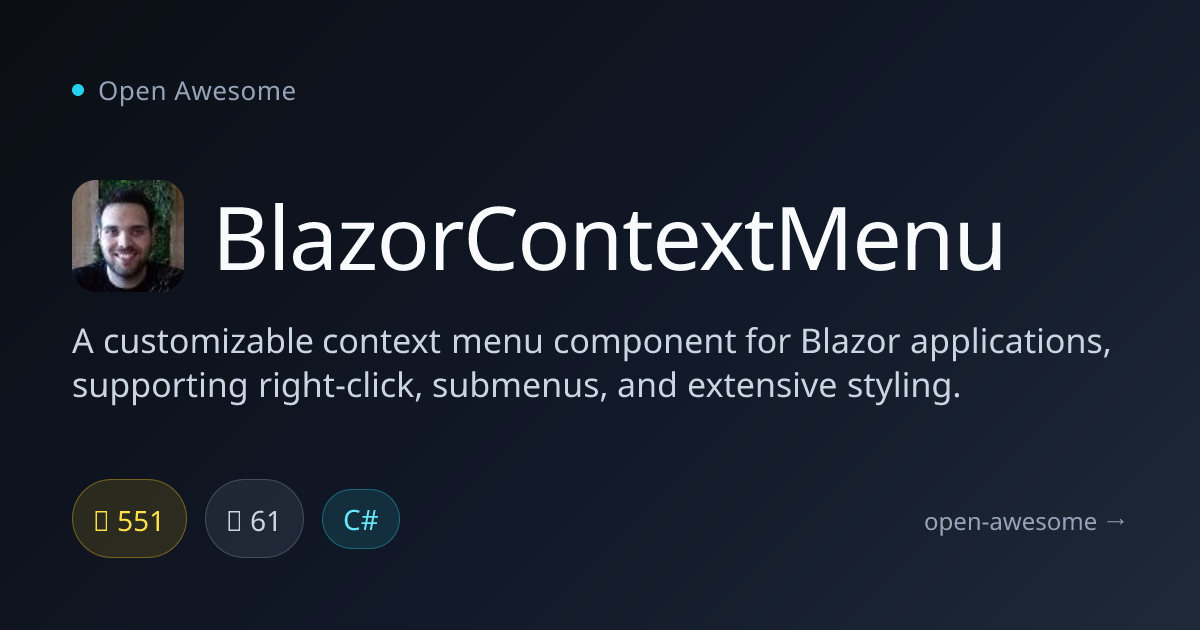 BlazorContextMenu — Customizable Blazor Context Menu | Open Awesome