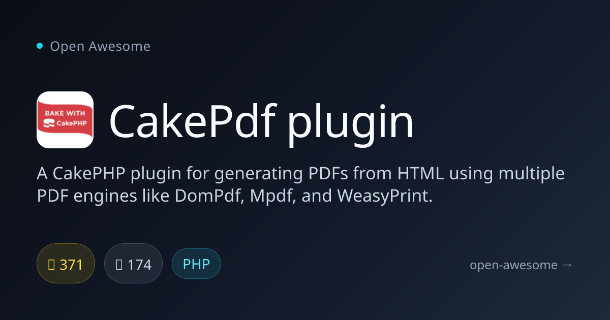 CakePdf plugin — CakePHP PDF Generation Plugin | Open Awesome