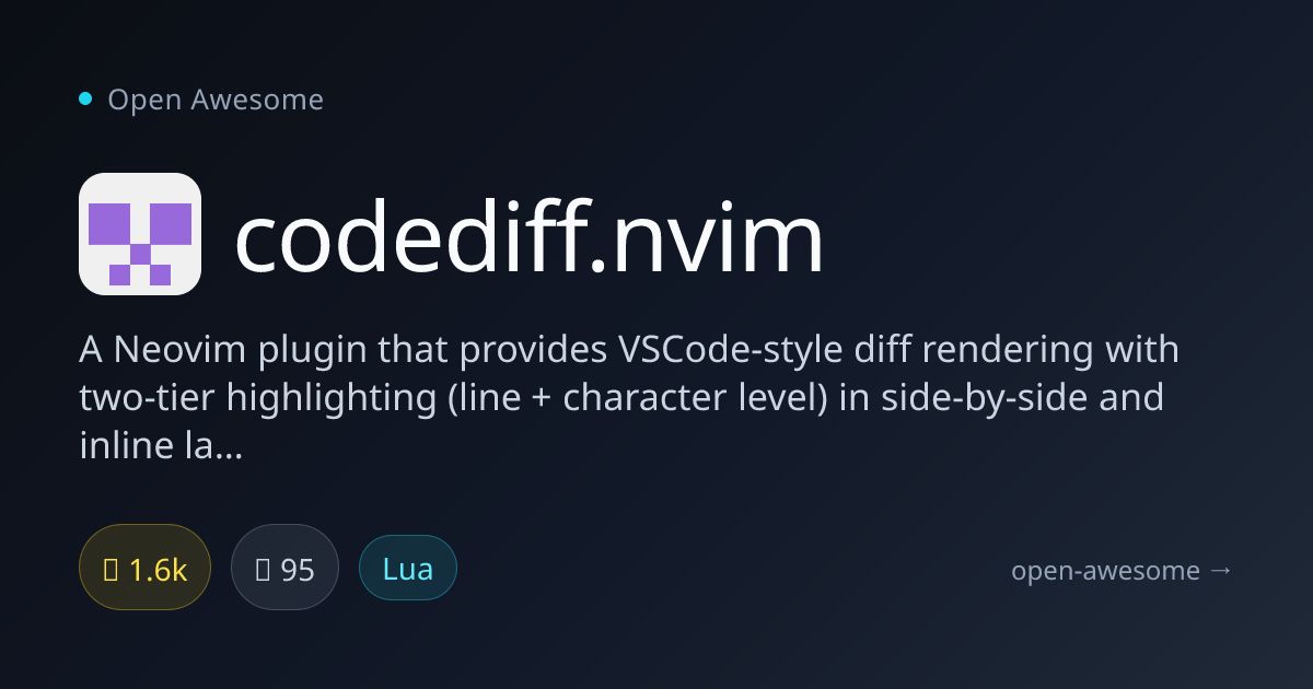codediff.nvim — Neovim VSCode-Style Diff Plugin | Open Awesome