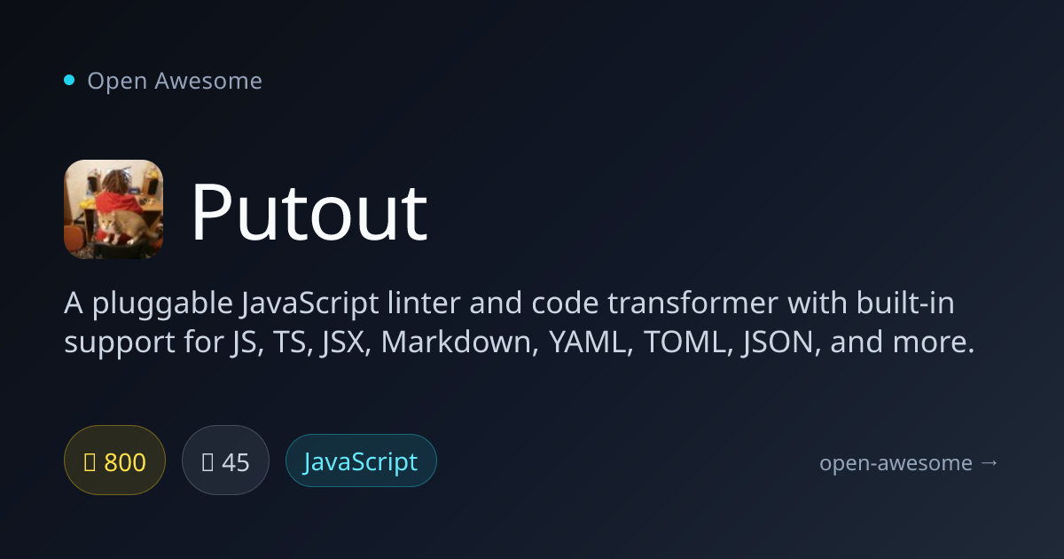 Putout — Pluggable JS Linter & Transformer | Open Awesome