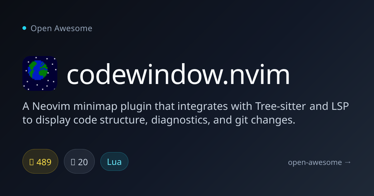codewindow.nvim — Neovim Minimap with Tree-Sitter | Open Awesome