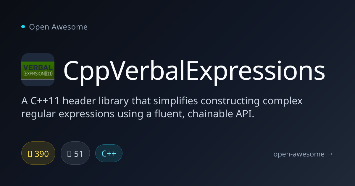 CppVerbalExpressions — C++ Fluent Regex Builder | Open Awesome