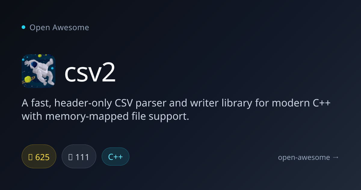 csv2 — Fast Header-Only CSV Parser | Open Awesome