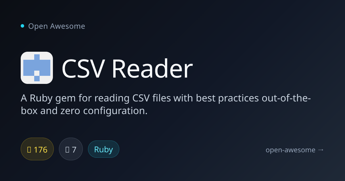 CSV Reader — Zero-Config CSV Reader for Ruby | Open Awesome