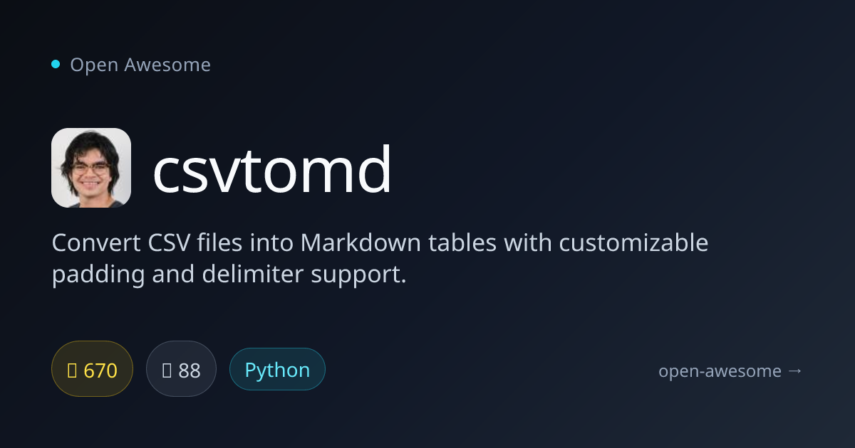 csvtomd — CSV to Markdown Converter | Open Awesome