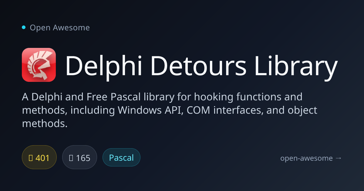 Delphi Detours Library — Delphi Function Hooking Library | Open Awesome