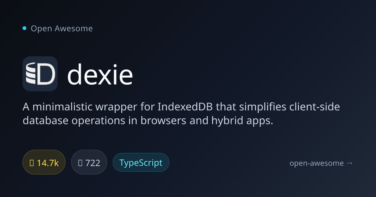 dexie — IndexedDB Wrapper for Browsers | Open Awesome