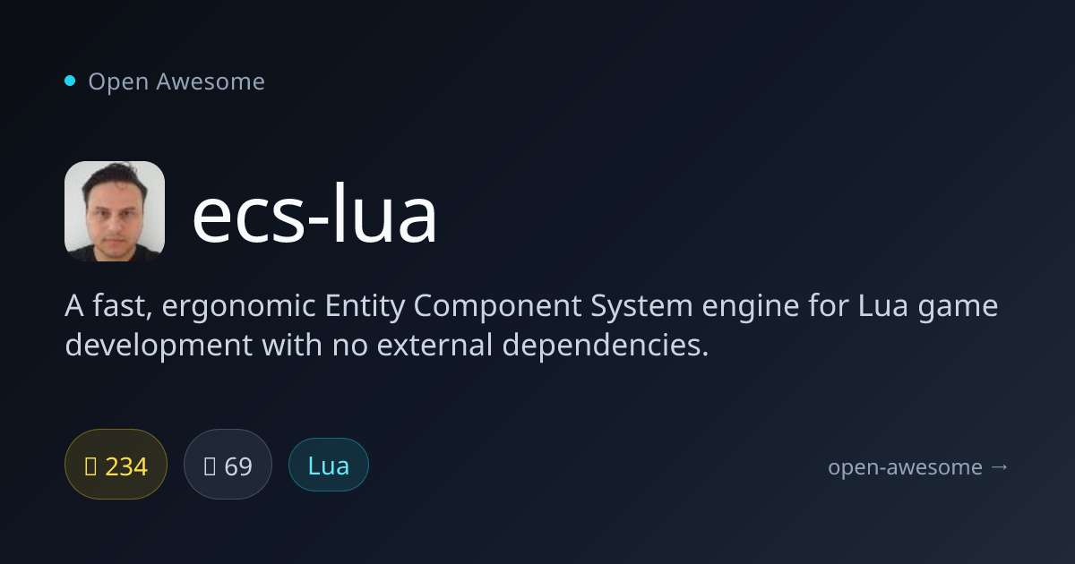 ecs-lua — Lua Entity Component System Engine | Open Awesome