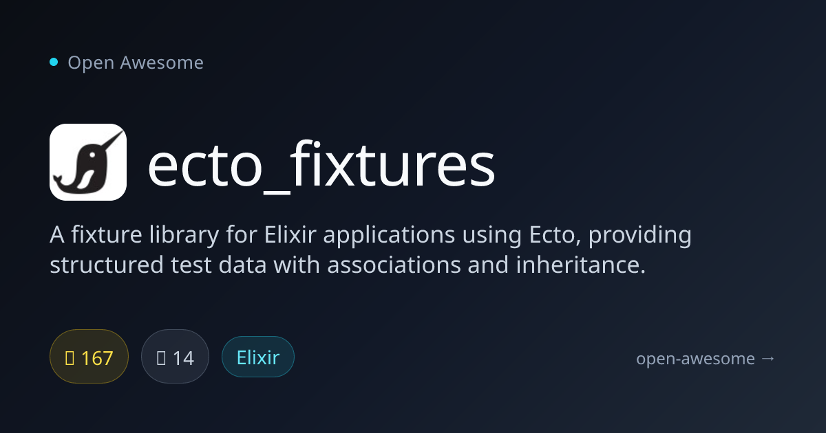 ecto_fixtures — Ecto Fixture Library for Elixir | Open Awesome