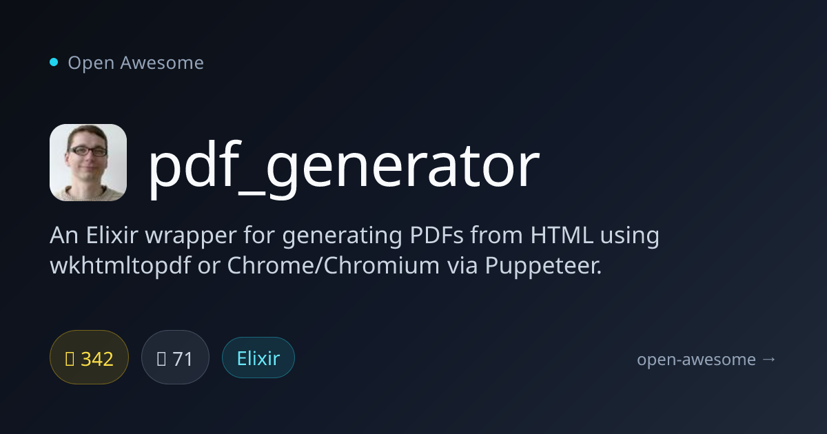 pdf_generator — Elixir HTML to PDF Tool | Open Awesome