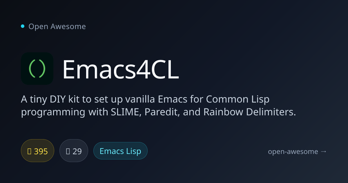 Emacs4CL — Emacs Setup for Common Lisp | Open Awesome