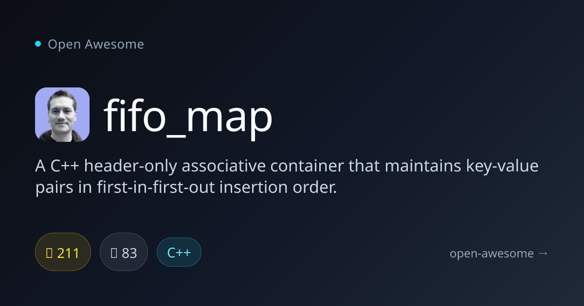 fifo_map — C++ FIFO Associative Container | Open Awesome