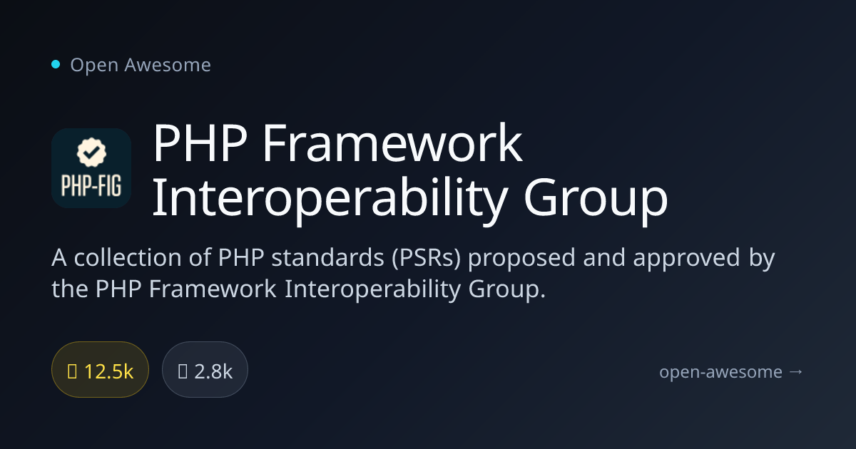PHP Framework Interoperability Group — PHP Standards (PSRs) | Open Awesome