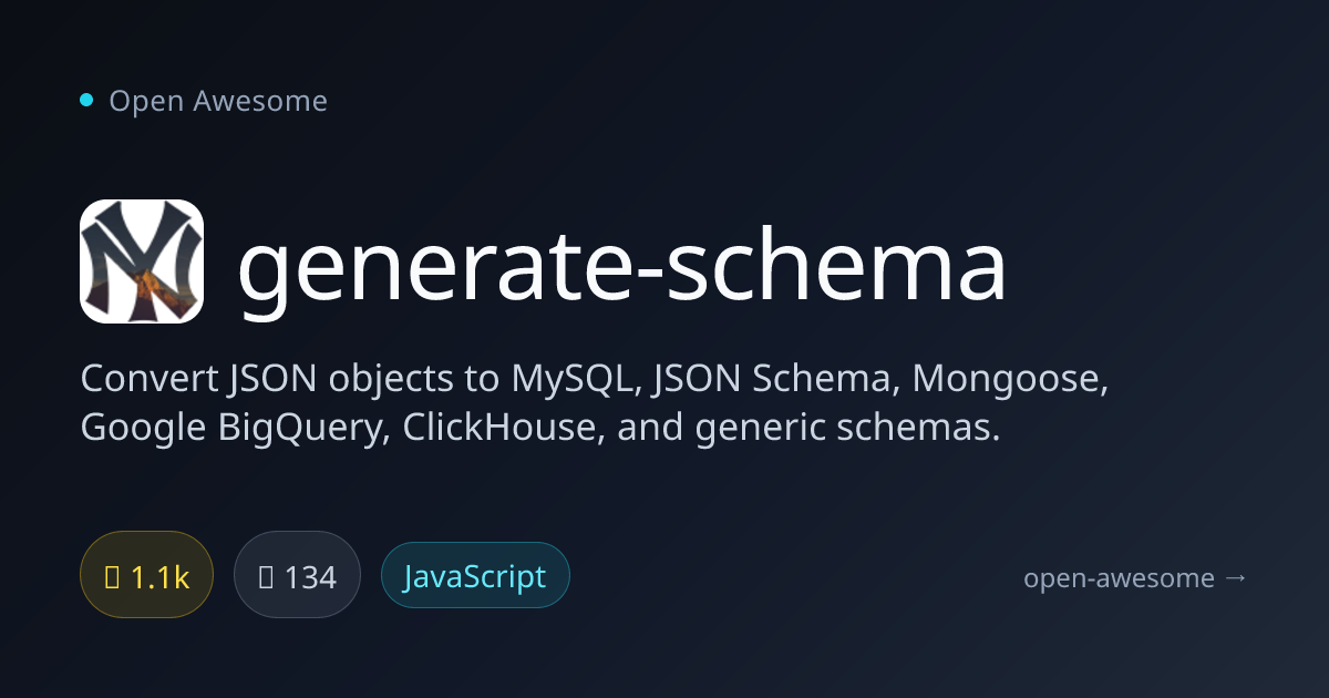 generate-schema — JSON to Schema Converter | Open Awesome