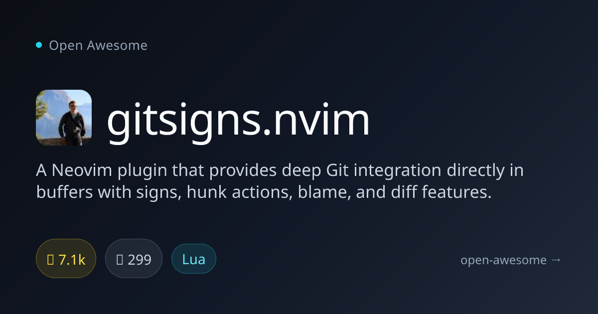 gitsigns.nvim — Neovim Git Integration Plugin | Open Awesome