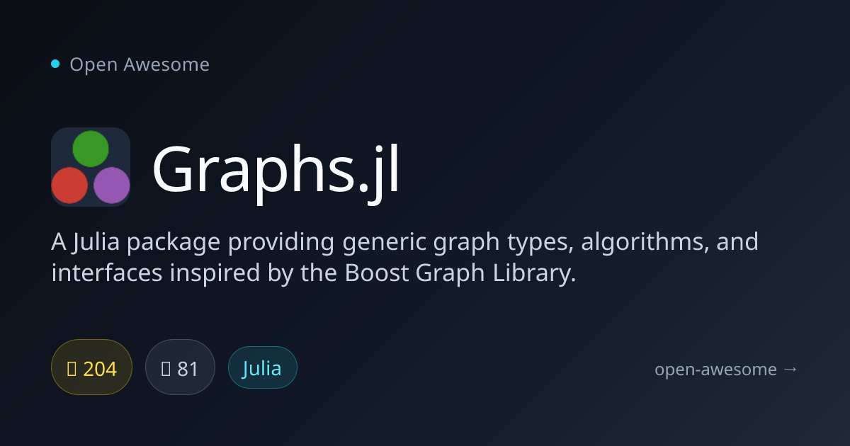 Graphs.jl — Julia Graph Algorithms Package | Open Awesome