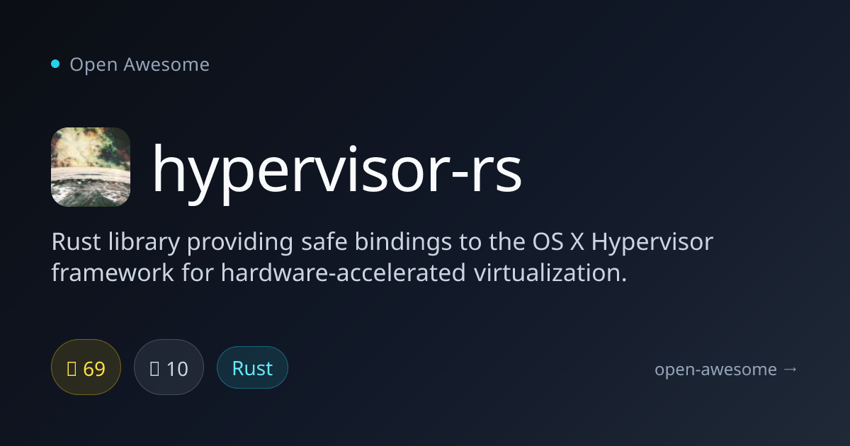 hypervisor-rs — Rust Bindings for OS X Hypervisor | Open Awesome