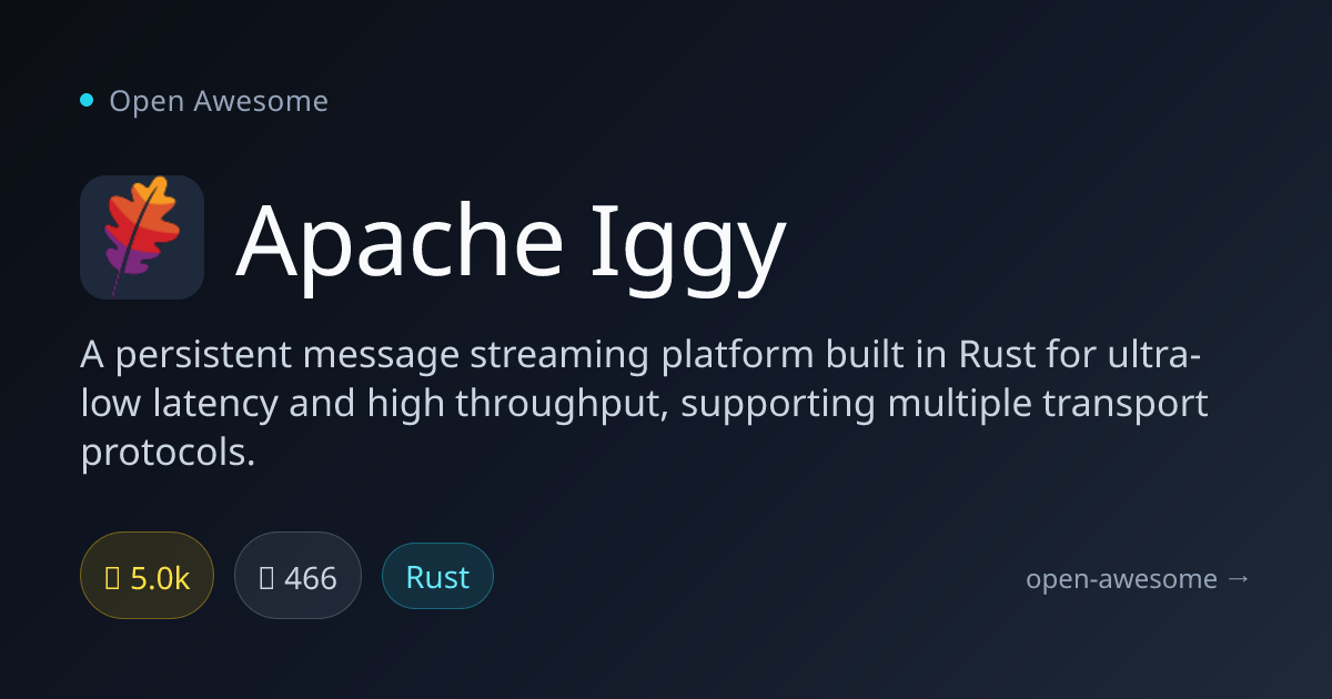 Apache Iggy — Rust Message Streaming Platform | Open Awesome