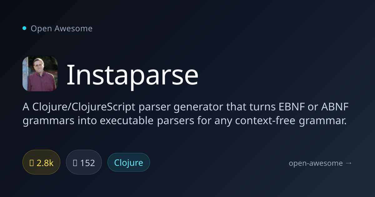 Instaparse — Clojure Parser Generator | Open Awesome