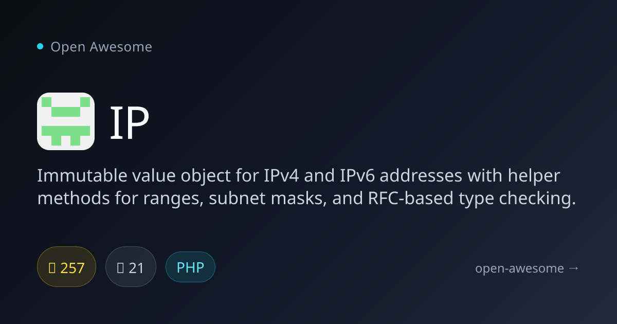 IP — Immutable IPv4 & IPv6 Value Object | Open Awesome