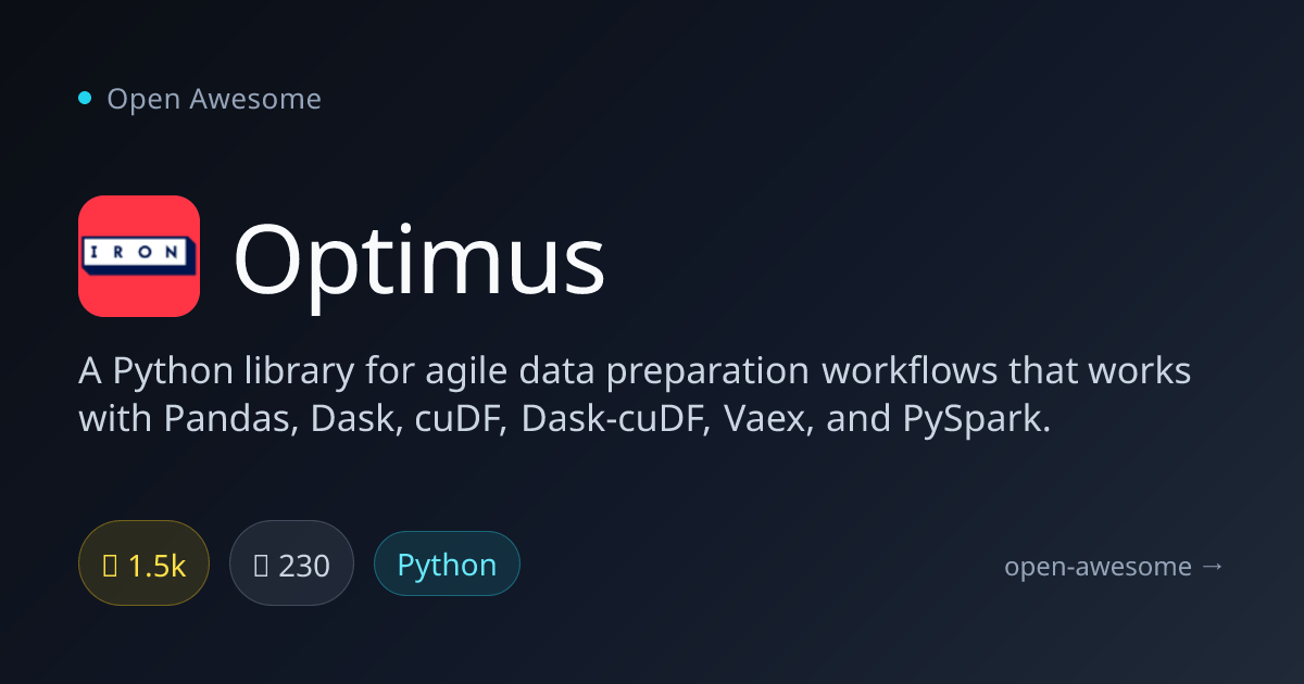 Optimus — Agile Data Prep for Pandas & Spark | Open Awesome