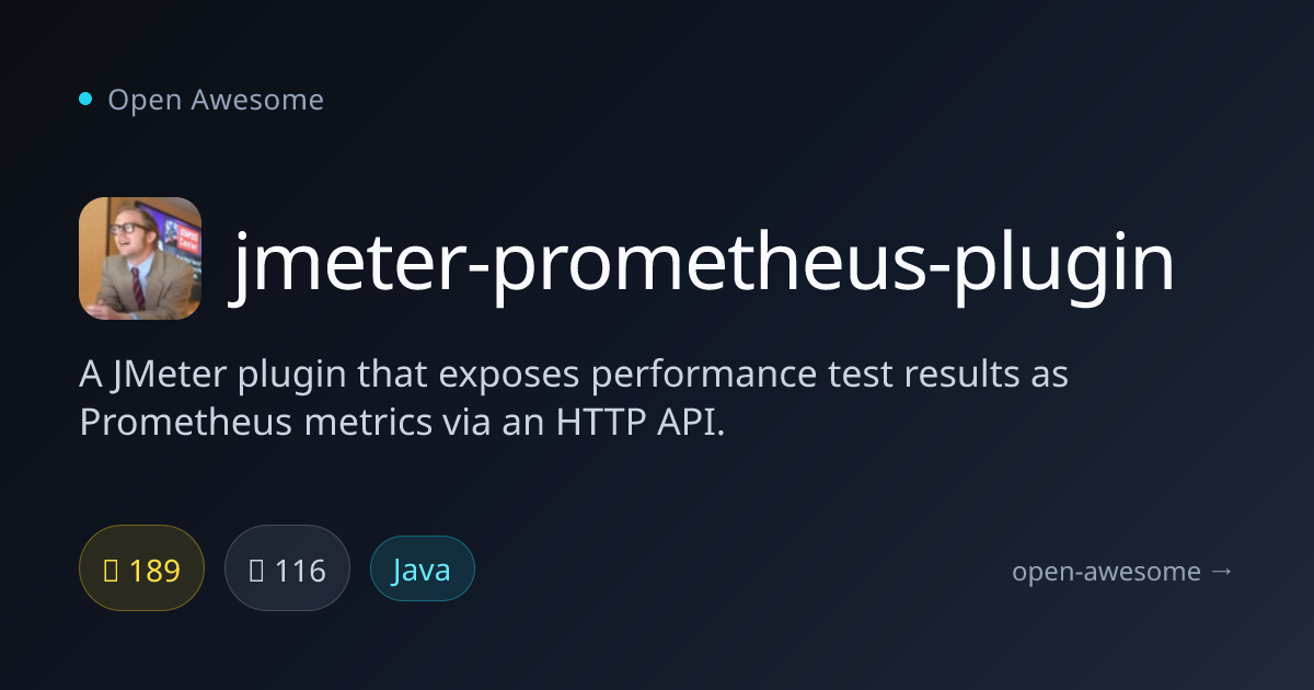 jmeter-prometheus-plugin — JMeter Prometheus Metrics Plugin | Open Awesome