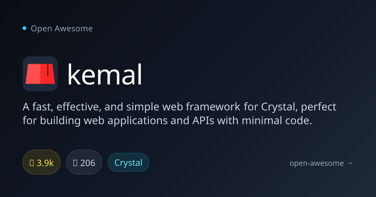 kemal — Fast Crystal Web Framework | Open Awesome
