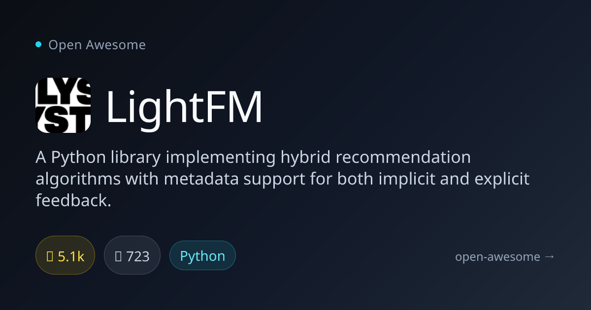 LightFM — Hybrid Recommendation Library | Open Awesome