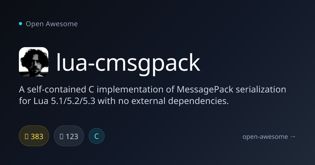 lua-cmsgpack — MessagePack Serialization for Lua | Open Awesome