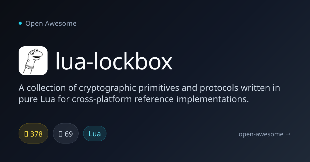 lua-lockbox — Pure Lua Cryptography Library | Open Awesome