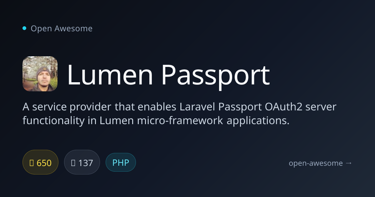 Lumen Passport — OAuth2 Server for Lumen Apps | Open Awesome