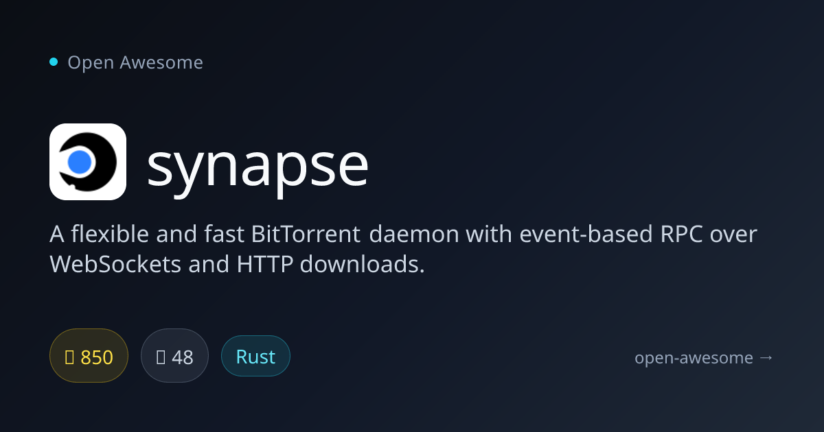 synapse — Flexible Fast BitTorrent Daemon | Open Awesome