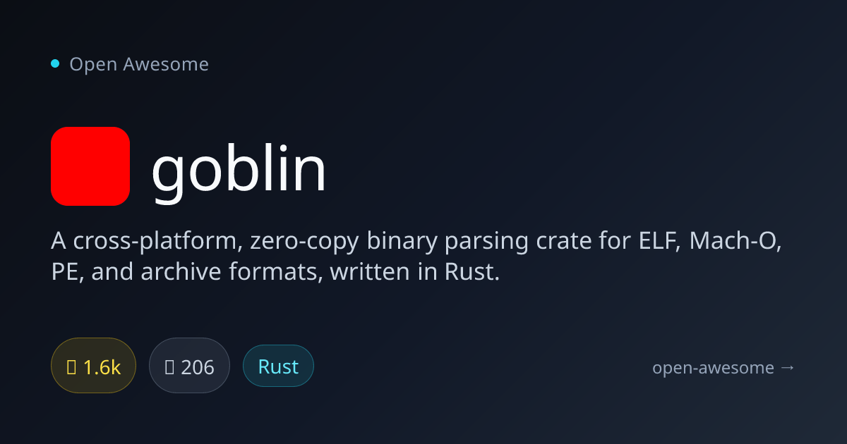goblin — Zero-Copy Binary Parser for Rust | Open Awesome
