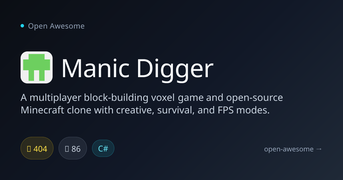 Manic Digger — Multiplayer Voxel Game | Open Awesome