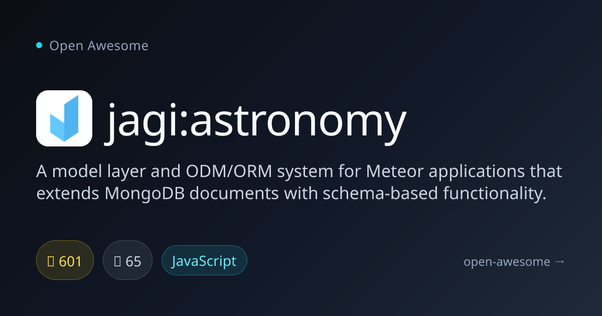 jagi:astronomy — Meteor ODM/ORM for MongoDB | Open Awesome