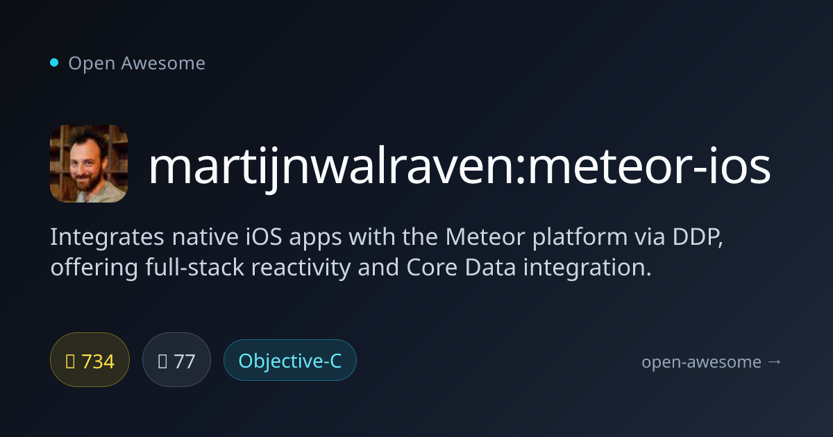 martijnwalraven:meteor-ios — Meteor iOS Integration via DDP | Open Awesome