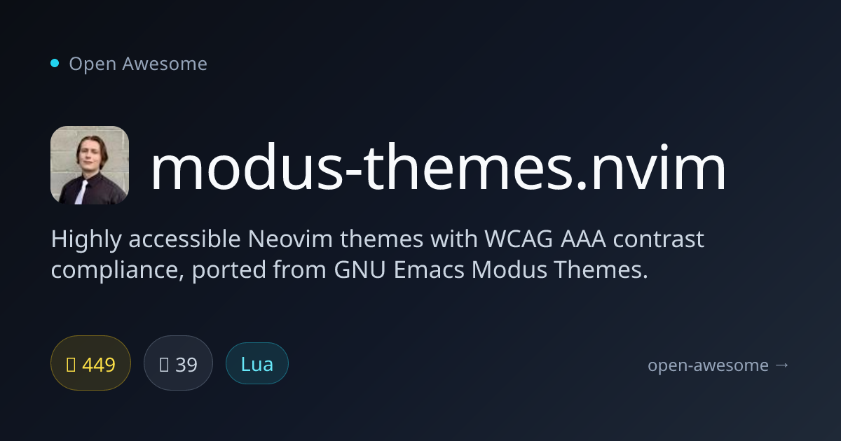 modus-themes.nvim — Accessible Neovim Themes | Open Awesome