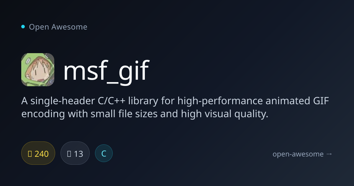 msf_gif — C/C++ Animated GIF Encoder | Open Awesome