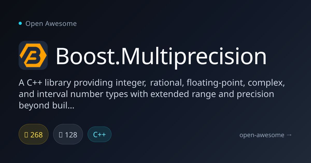 Boost.Multiprecision — C++ Extended Precision Number Types | Open Awesome