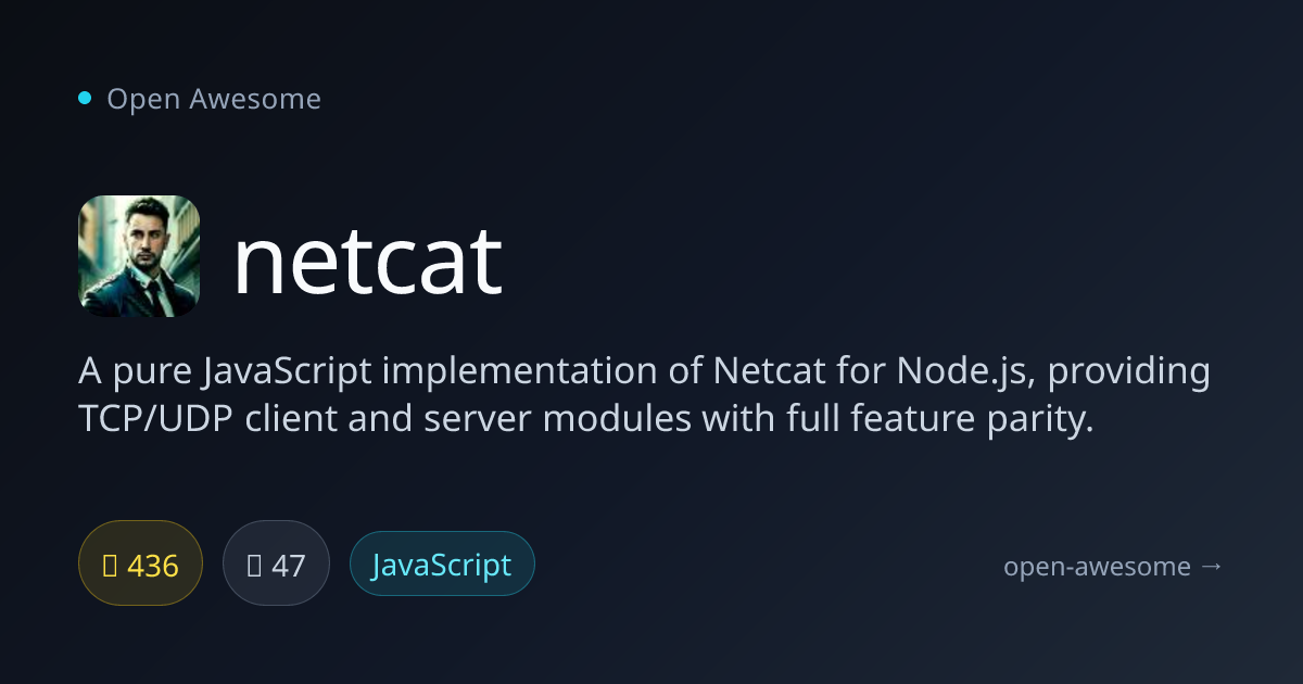 netcat — JavaScript Netcat Implementation | Open Awesome
