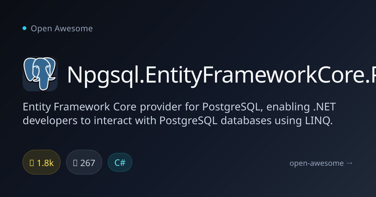 Npgsql.EntityFrameworkCore.PostgreSQL — EF Core Provider for PostgreSQL ...