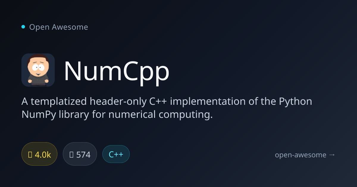 NumCpp — C++ NumPy Implementation | Open Awesome