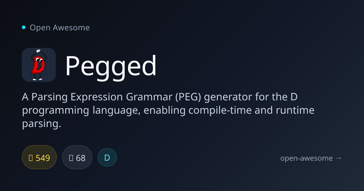 Pegged — PEG Generator for D Programming | Open Awesome