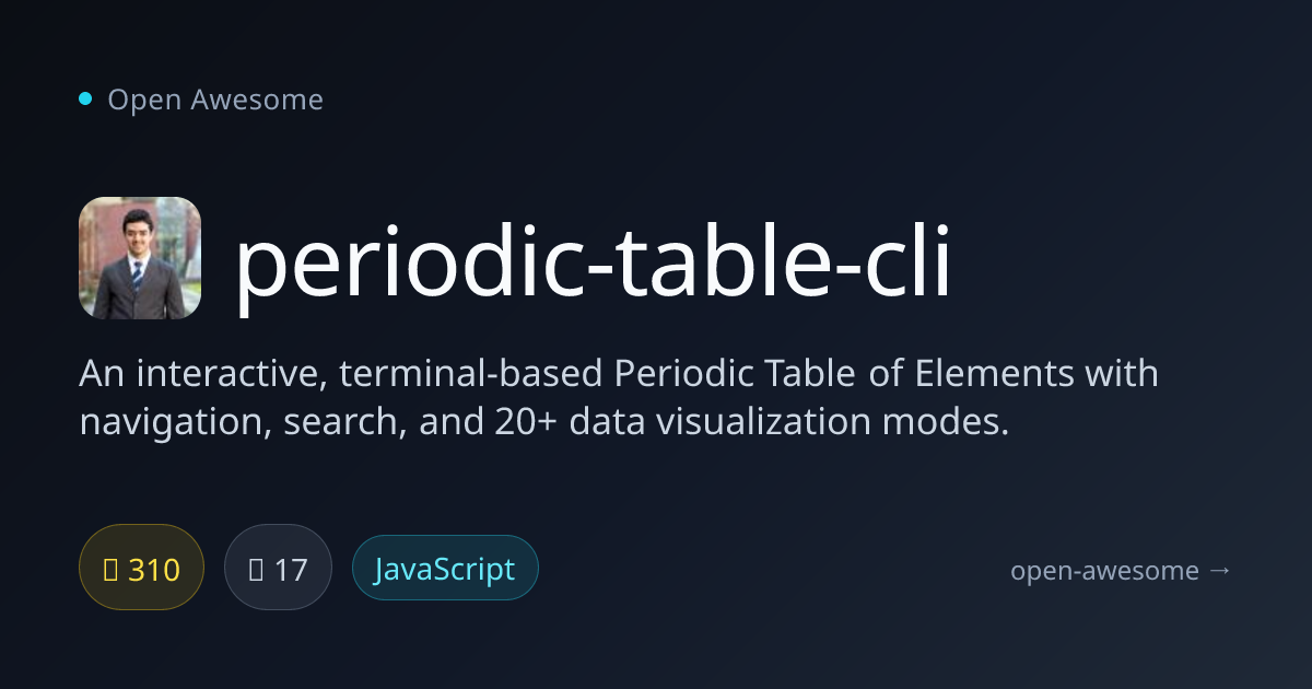 periodic-table-cli — Terminal Periodic Table | Open Awesome