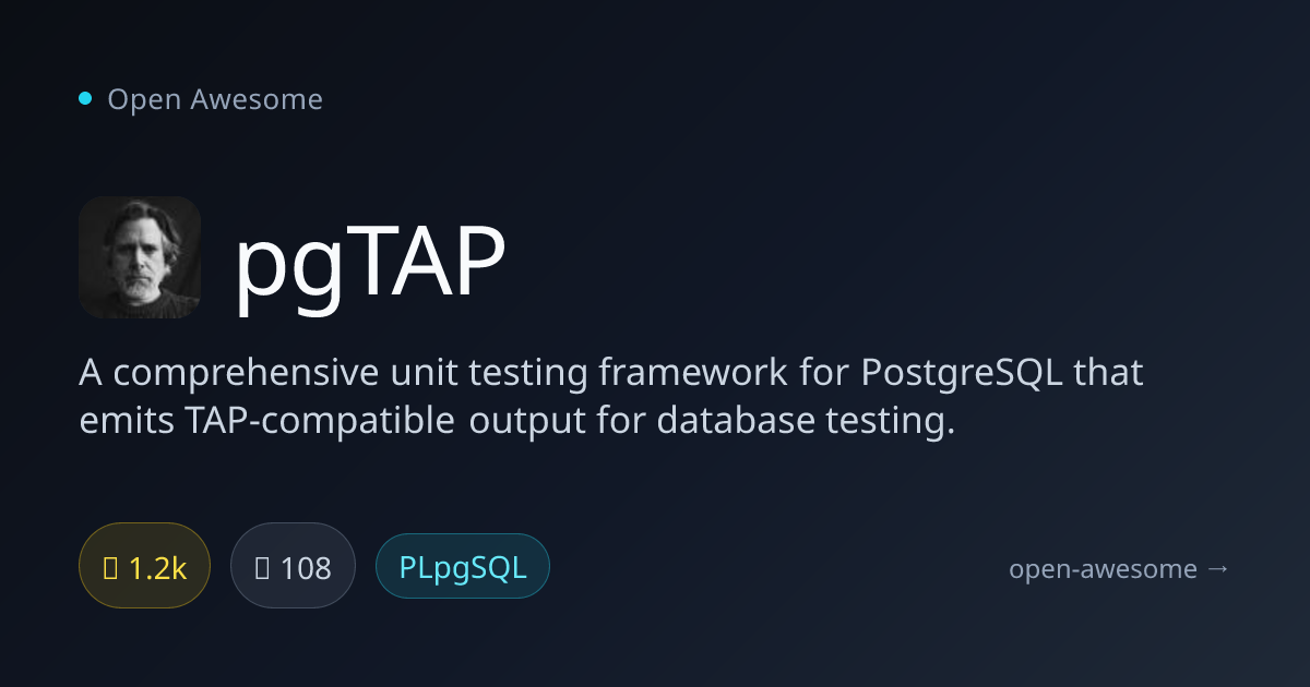 pgTAP — PostgreSQL Unit Testing Framework | Open Awesome