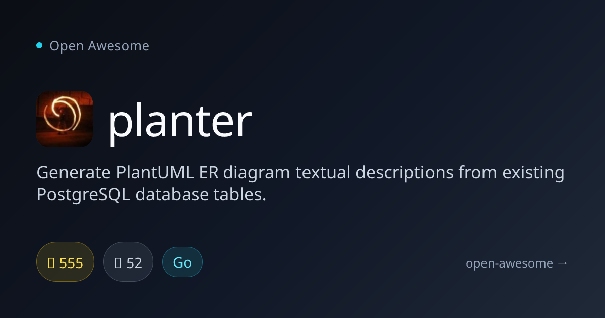 planter — PostgreSQL to PlantUML ER Generator | Open Awesome